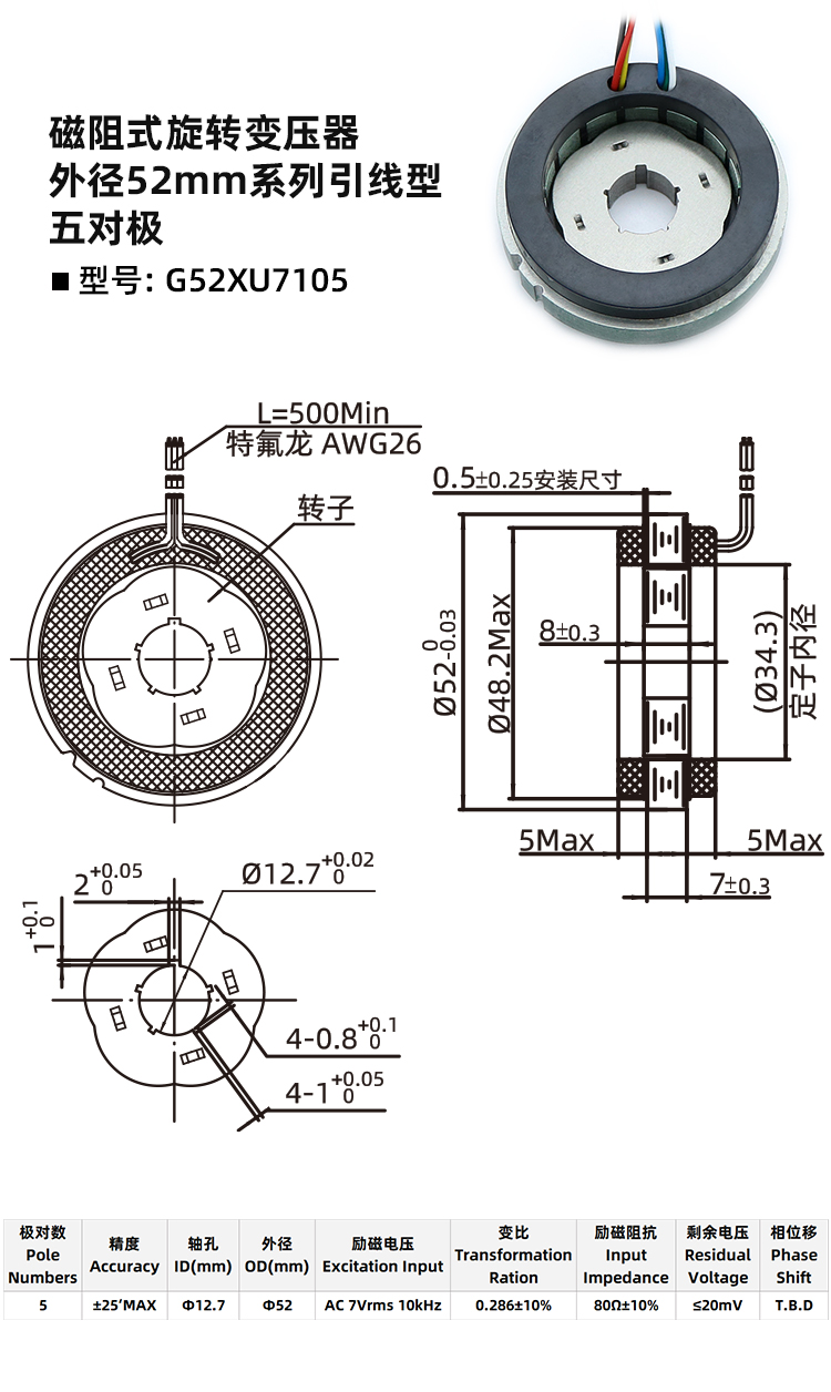 磁阻式旋变G52XU7105-旋转变压器