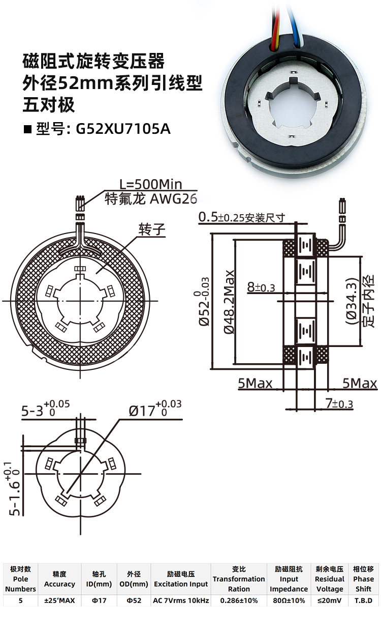 磁阻式旋变G52XU7105A-旋转变压器